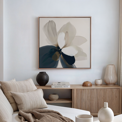 Petals in Hushed Light – blue botanical canvas wall art print by Aspire Prints