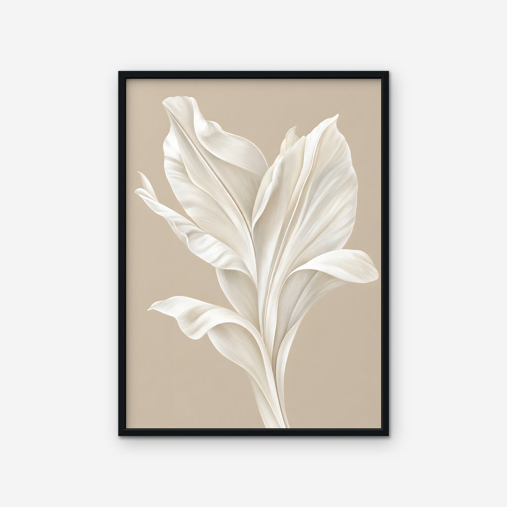 White Leaf Canvas Art - Vertical – Black Floating Frame on white background