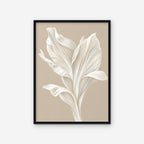 White Leaf Canvas Art - Vertical – Black Floating Frame on white background