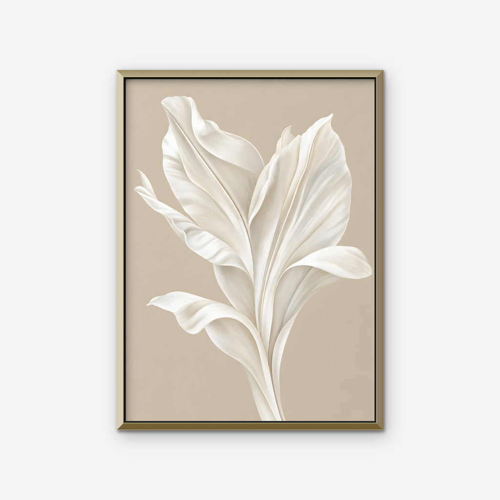 White Leaf Canvas Art - Vertical – Gold Floating Frame on white background