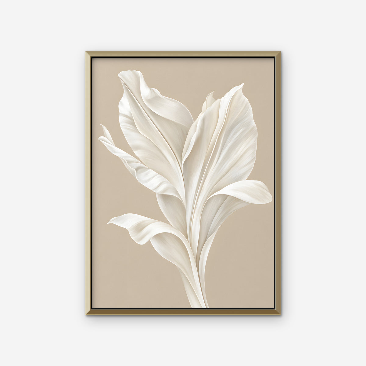 White Leaf Canvas Art - Vertical – Gold Floating Frame on white background