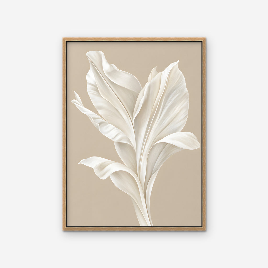 White Leaf Canvas Art - Vertical – Oak Floating Frame on white background