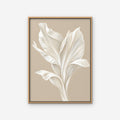 White Leaf Canvas Art - Vertical – Oak Floating Frame on white background