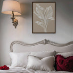 White Leaf Canvas Art - Vertical – Walnut Floating Frame in room setting