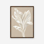 White Leaf Canvas Art - Vertical – Walnut Floating Frame on white background