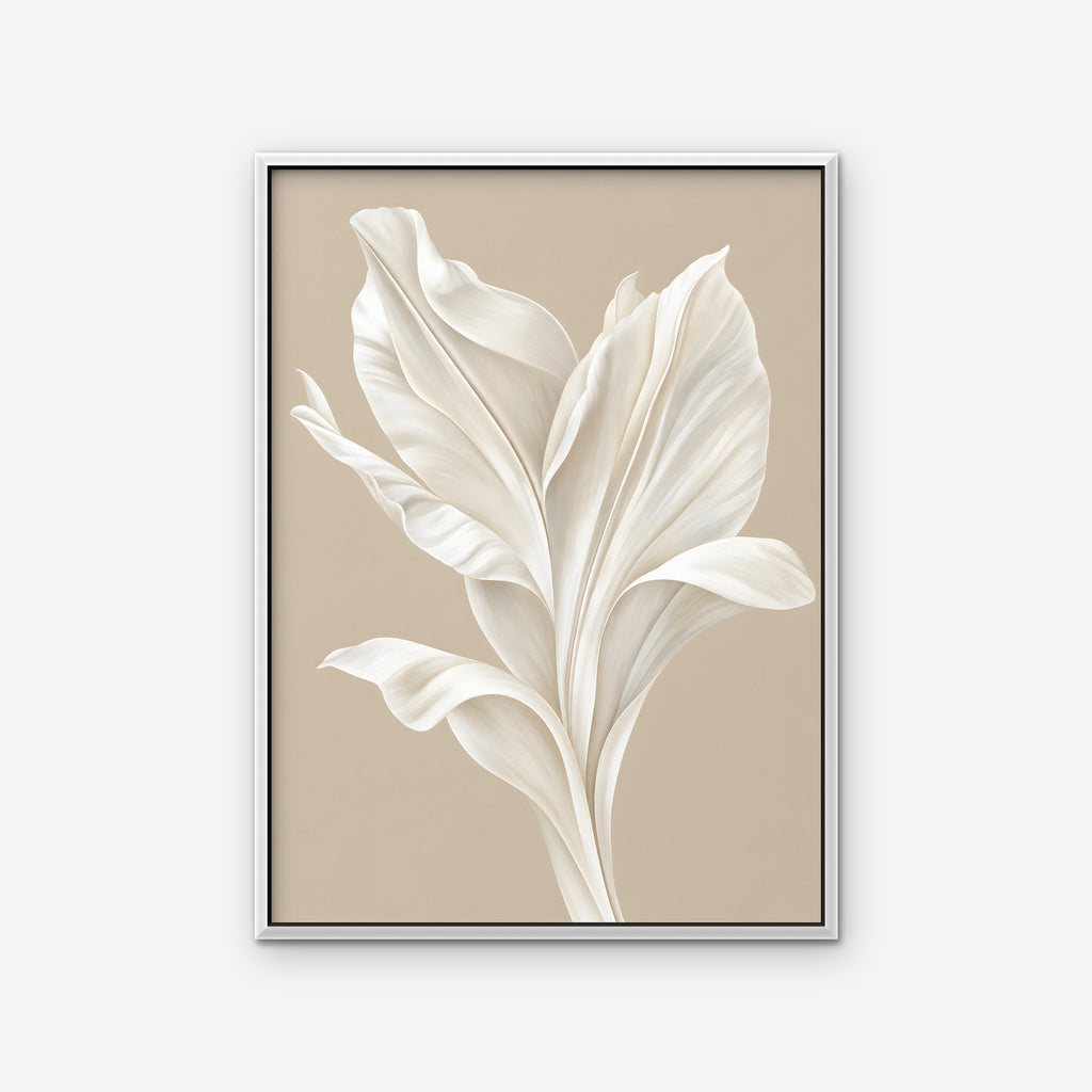White Leaf Canvas Art - Vertical – White Floating Frame on white background