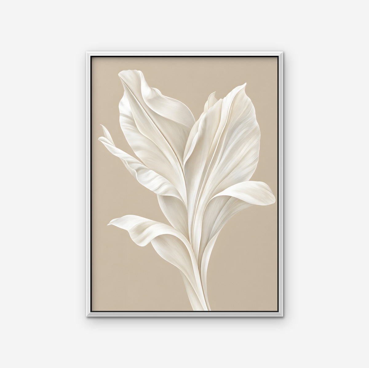 White Leaf Canvas Art - Vertical – White Floating Frame on white background