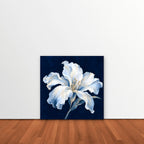 White Lily on Navy Canvas Art - Square – Stretched Canvas Only in room setting