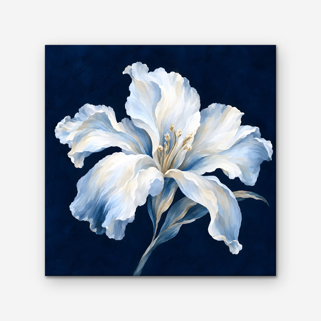White Lily on Navy Canvas Art - Square – Stretched Canvas Only on white background
