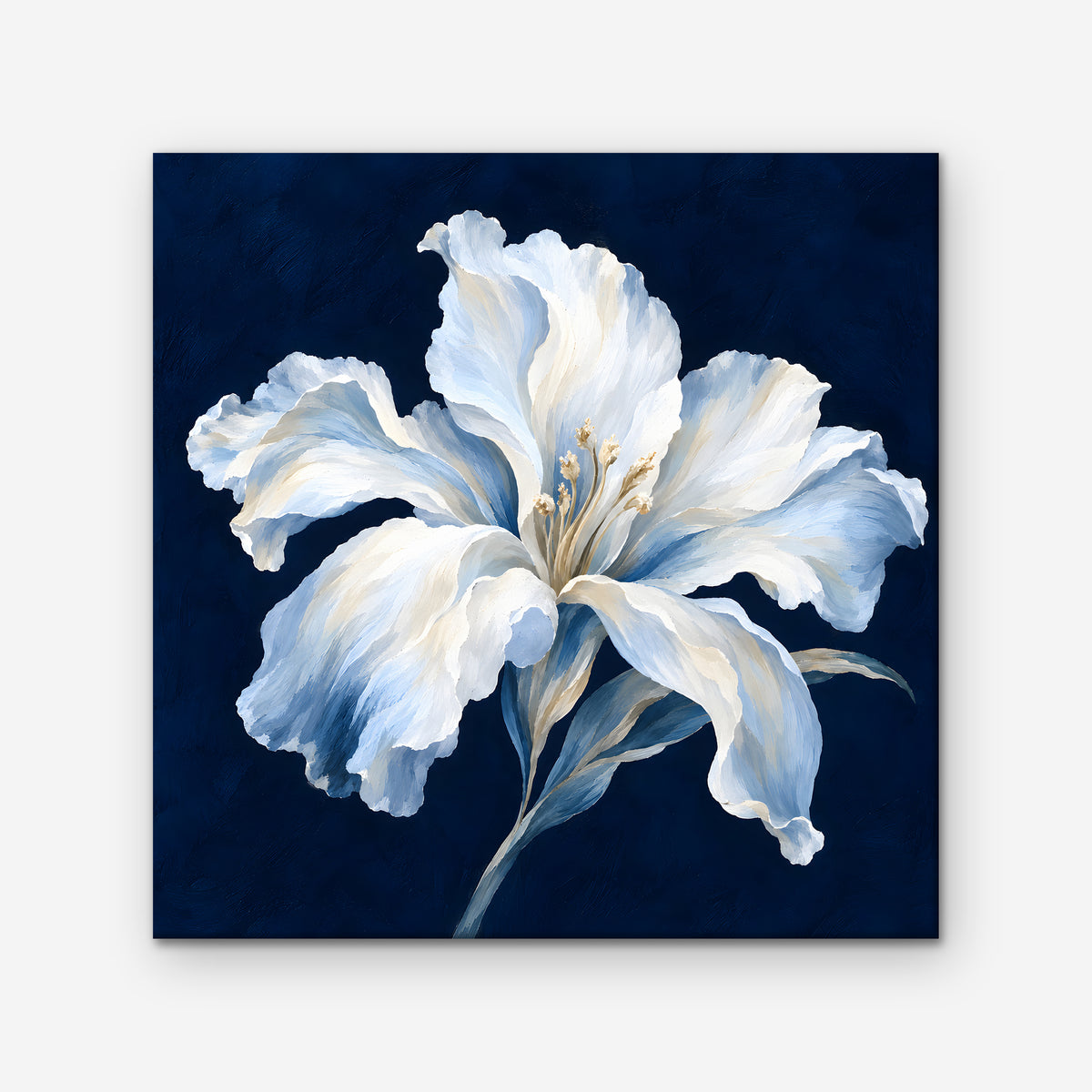 White Lily on Navy Canvas Art - Square – Stretched Canvas Only on white background