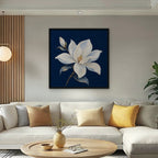 White Magnolia Canvas Art - Square – Black Floating Frame in room setting