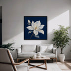 White Magnolia Canvas Art - Square – Black Floating Frame in room setting