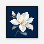 White Magnolia Canvas Art - Square – Black Floating Frame on white background