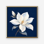 White Magnolia Canvas Art - Square – Gold Floating Frame on white background