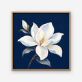 White Magnolia Canvas Art - Square – Oak Floating Frame on white background