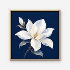 White Magnolia Canvas Art - Square – Oak Floating Frame on white background