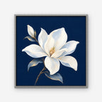 White Magnolia Canvas Art - Square – Silver Floating Frame on white background