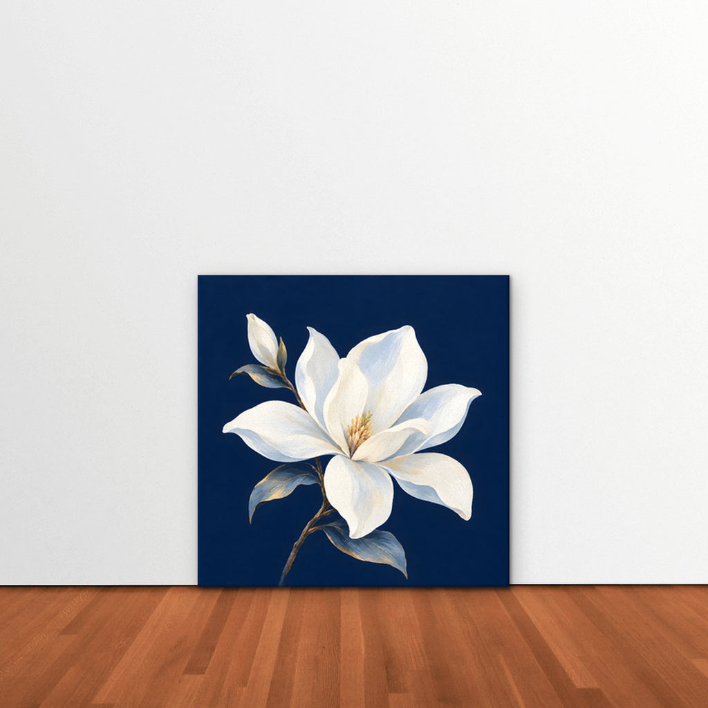 White Magnolia Canvas Art - Square – Stretched Canvas Only in room setting