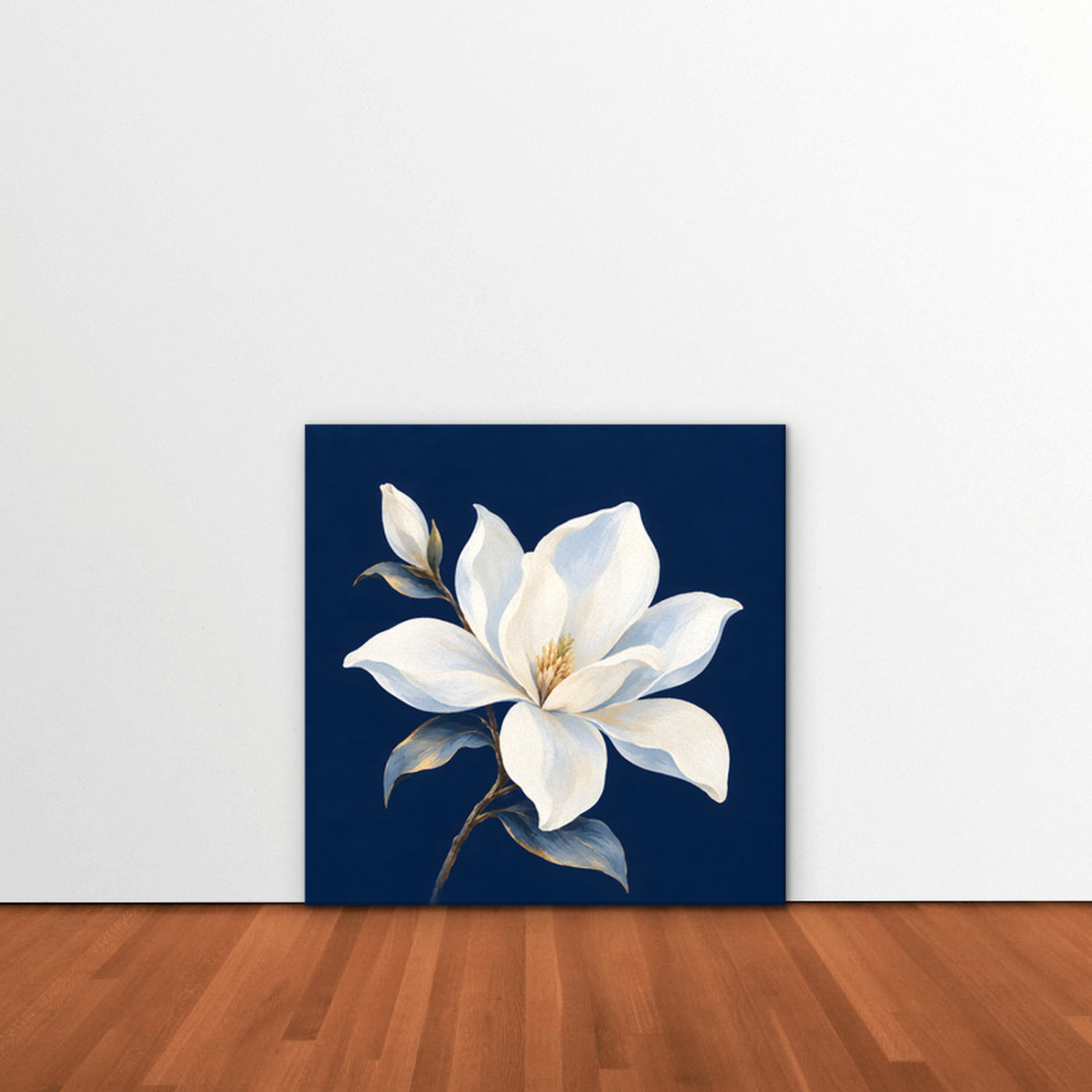 White Magnolia Canvas Art - Square – Stretched Canvas Only in room setting