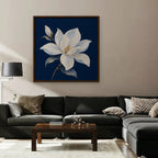 White Magnolia Canvas Art - Square – Walnut Floating Frame in room setting