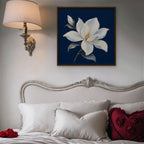 White Magnolia Canvas Art - Square – Walnut Floating Frame in room setting