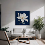 White Magnolia Canvas Art - Square – White Floating Frame in room setting