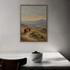 Wild Horses Trail Canvas Art - Vertical – Gold Floating Frame in room setting