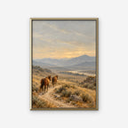 Wild Horses Trail Canvas Art - Vertical – Gold Floating Frame on white background