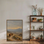 Wild Horses Trail Canvas Art - Vertical – Oak Floating Frame in room setting