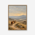 Wild Horses Trail Canvas Art - Vertical – Oak Floating Frame on white background