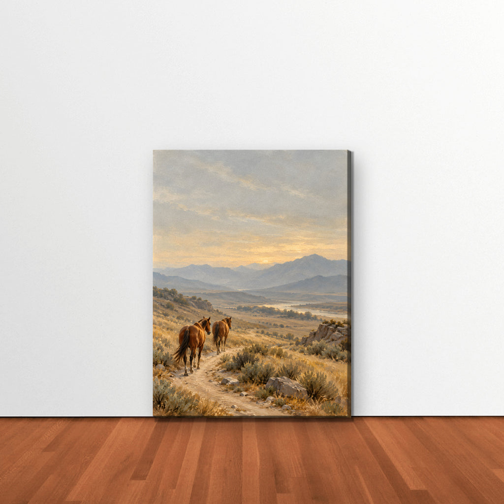 Wild Horses Trail Canvas Art - Vertical – Stretched Canvas Only in room setting