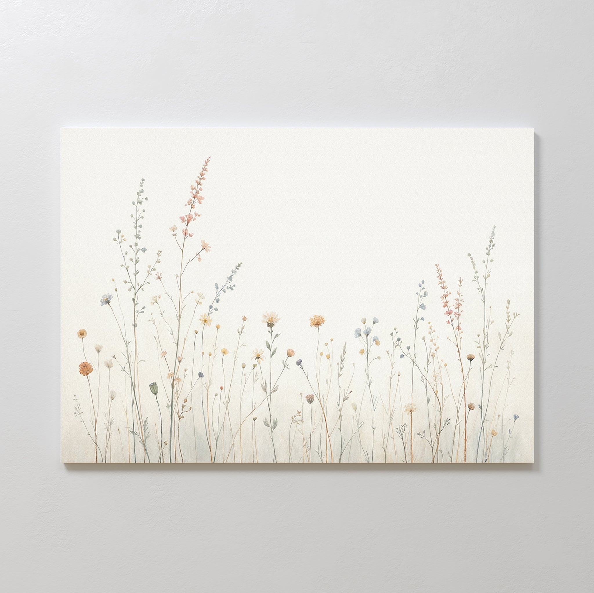 Whispers of the Meadow Canvas Print – beige and white botanical canvas wall art print by Aspire Prints