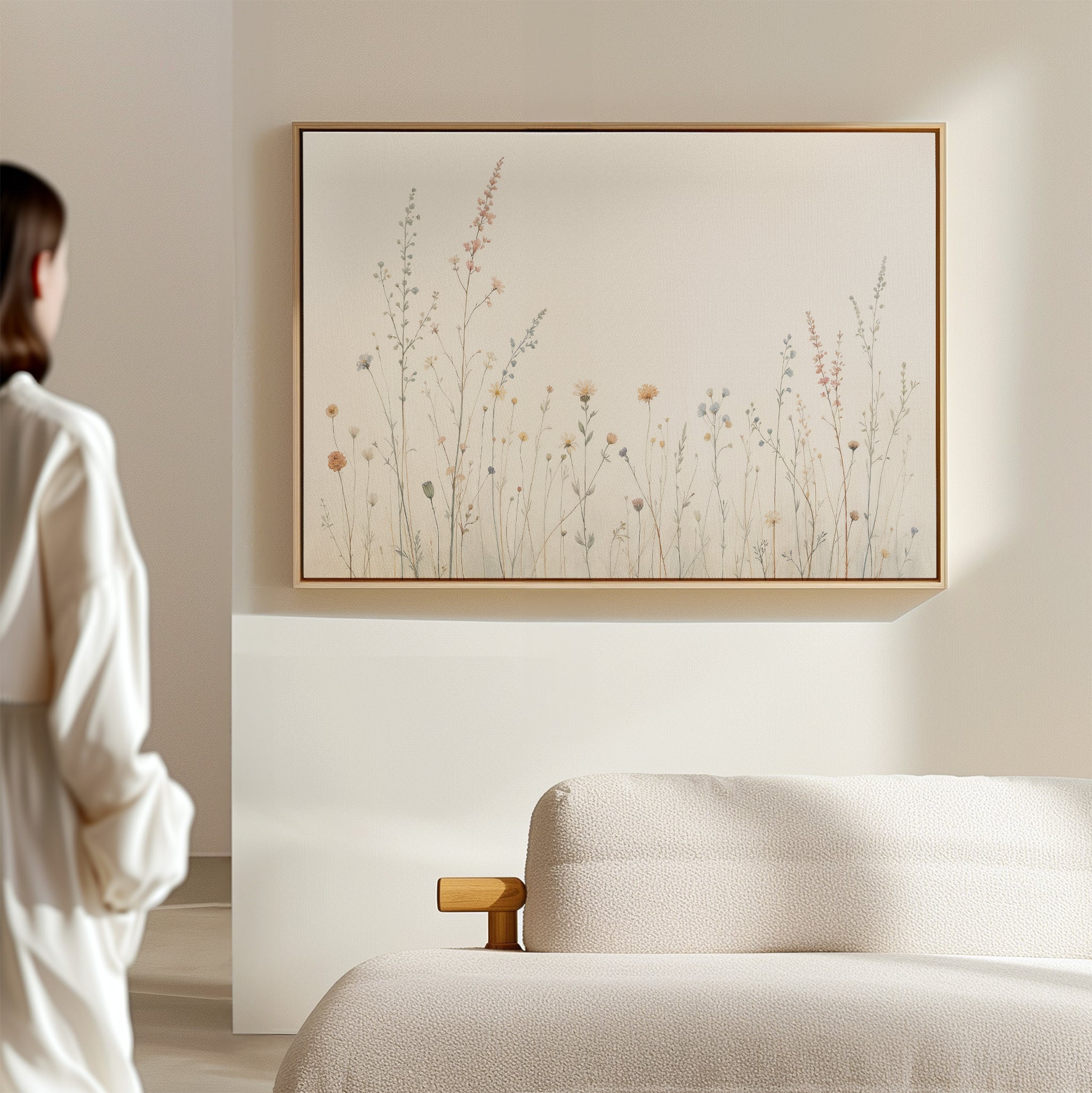 Whispers of the Meadow Canvas Print – beige and white botanical canvas wall art print by Aspire Prints