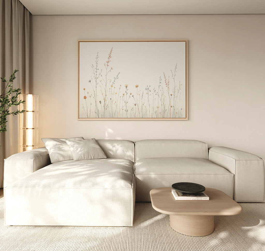 Whispers of the Meadow Canvas Print – beige and white botanical canvas wall art print by Aspire Prints