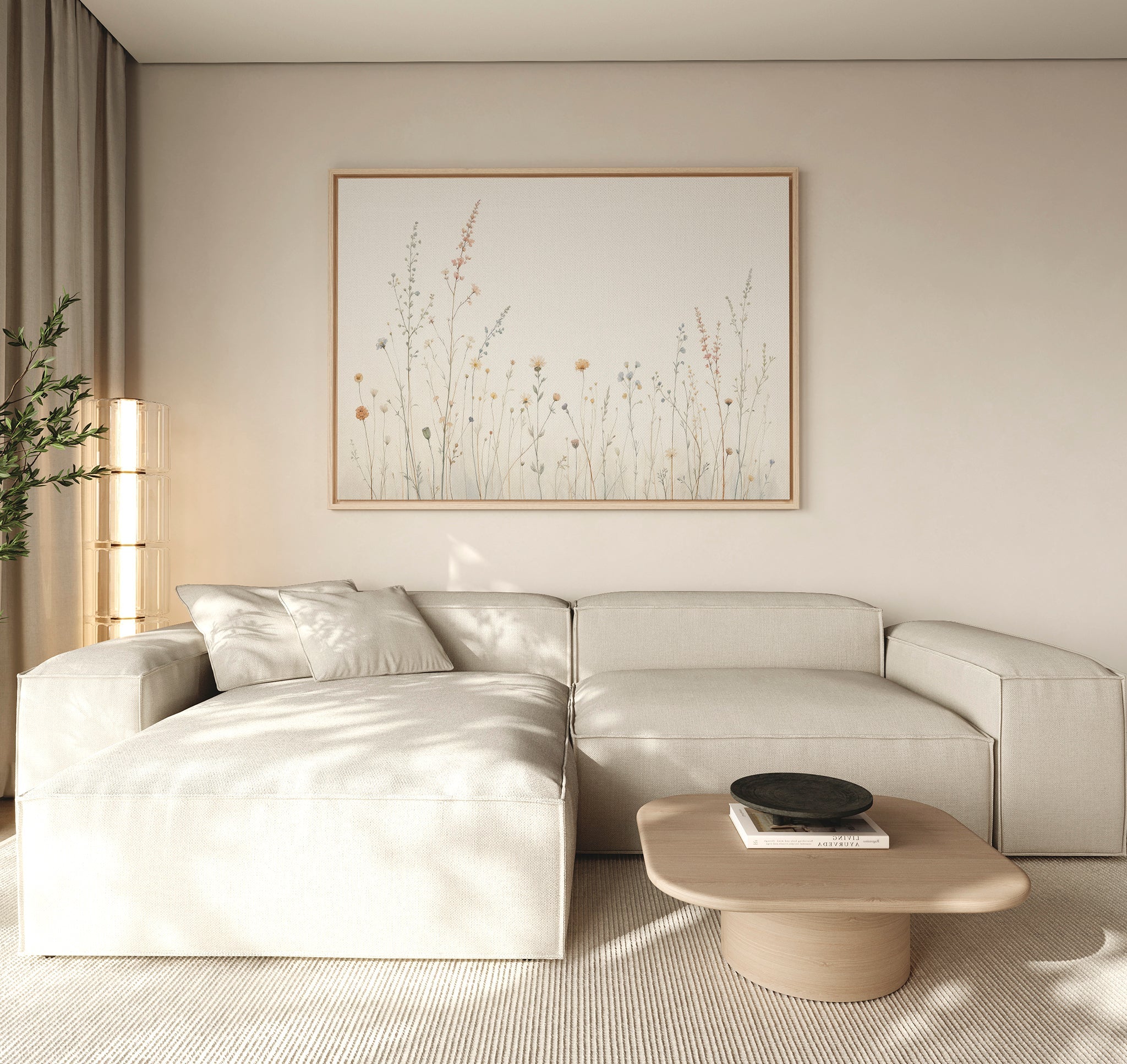 Whispers of the Meadow Canvas Print – beige and white botanical canvas wall art print by Aspire Prints