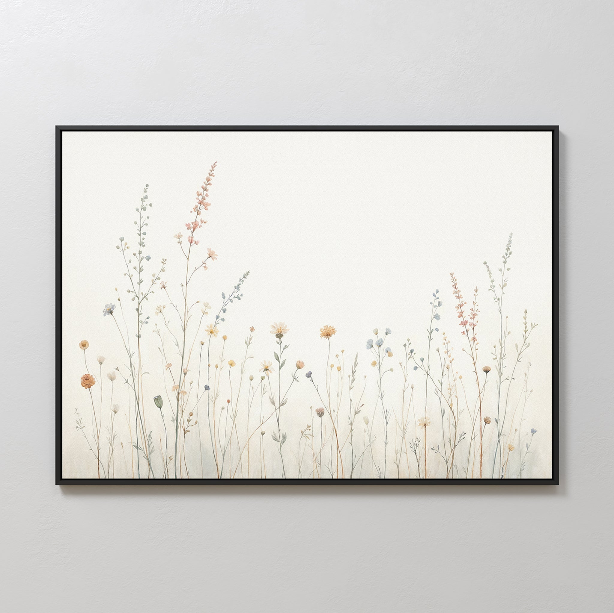 Whispers of the Meadow Canvas Print – beige and white botanical canvas wall art print by Aspire Prints