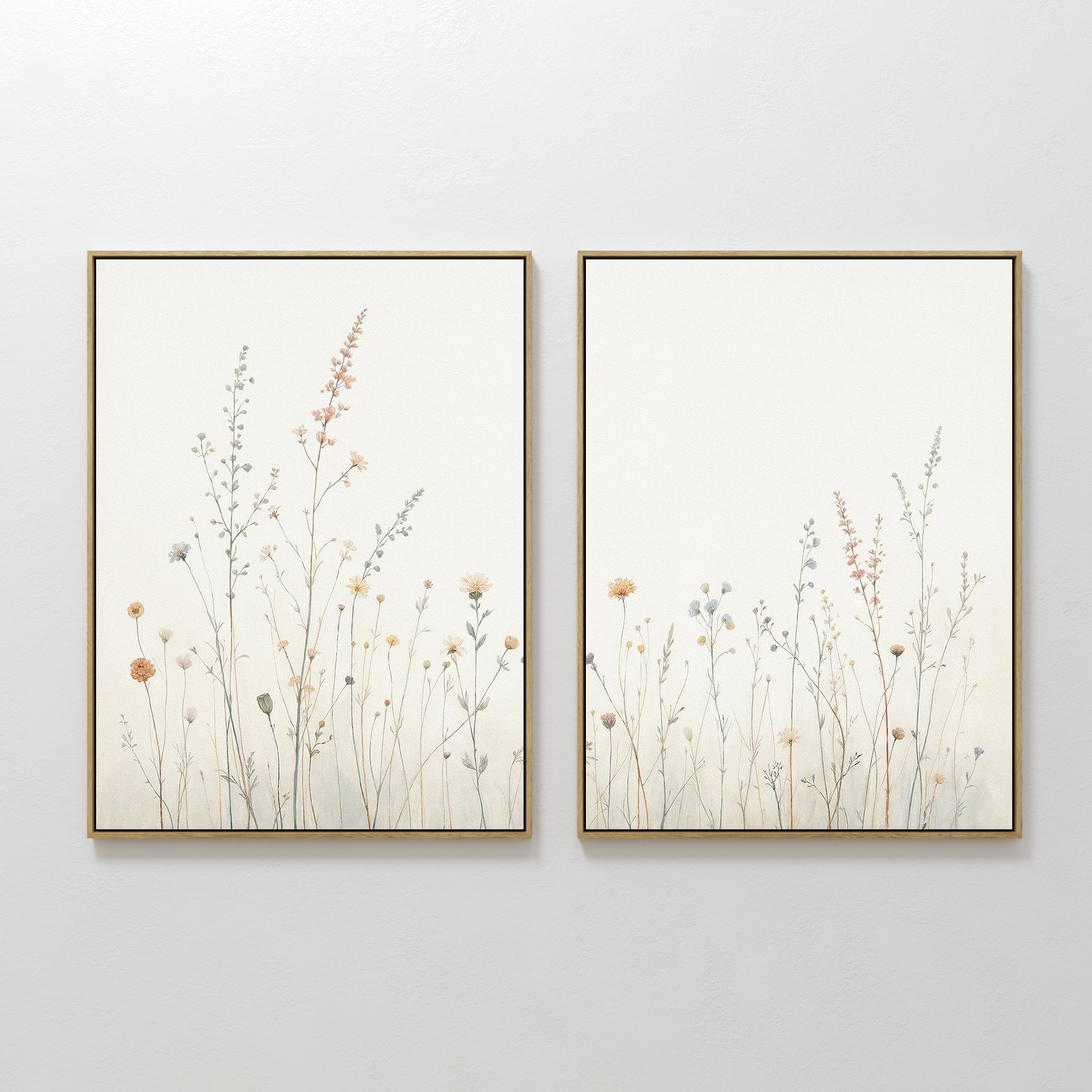 Whispers of the Meadow – Set of 2 Canvas Prints set of 2 – beige and white botanical canvas wall art by Aspire Prints