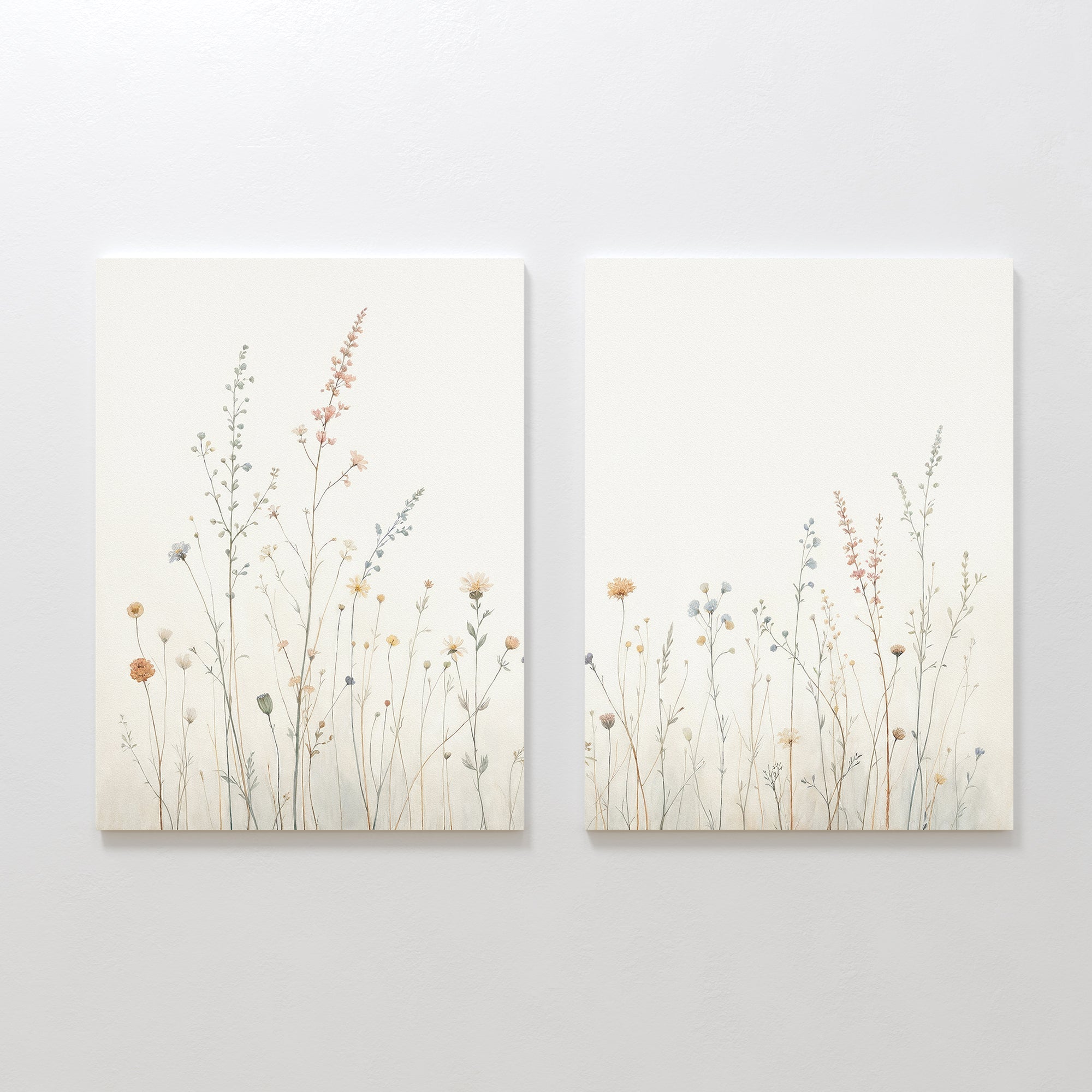 Whispers of the Meadow – Set of 2 Canvas Prints set of 2 – beige and white botanical canvas wall art by Aspire Prints