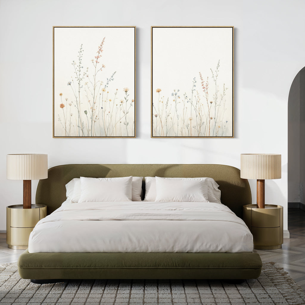 Whispers of the Meadow – Set of 2 Canvas Prints set of 2 – beige and white botanical canvas wall art by Aspire Prints