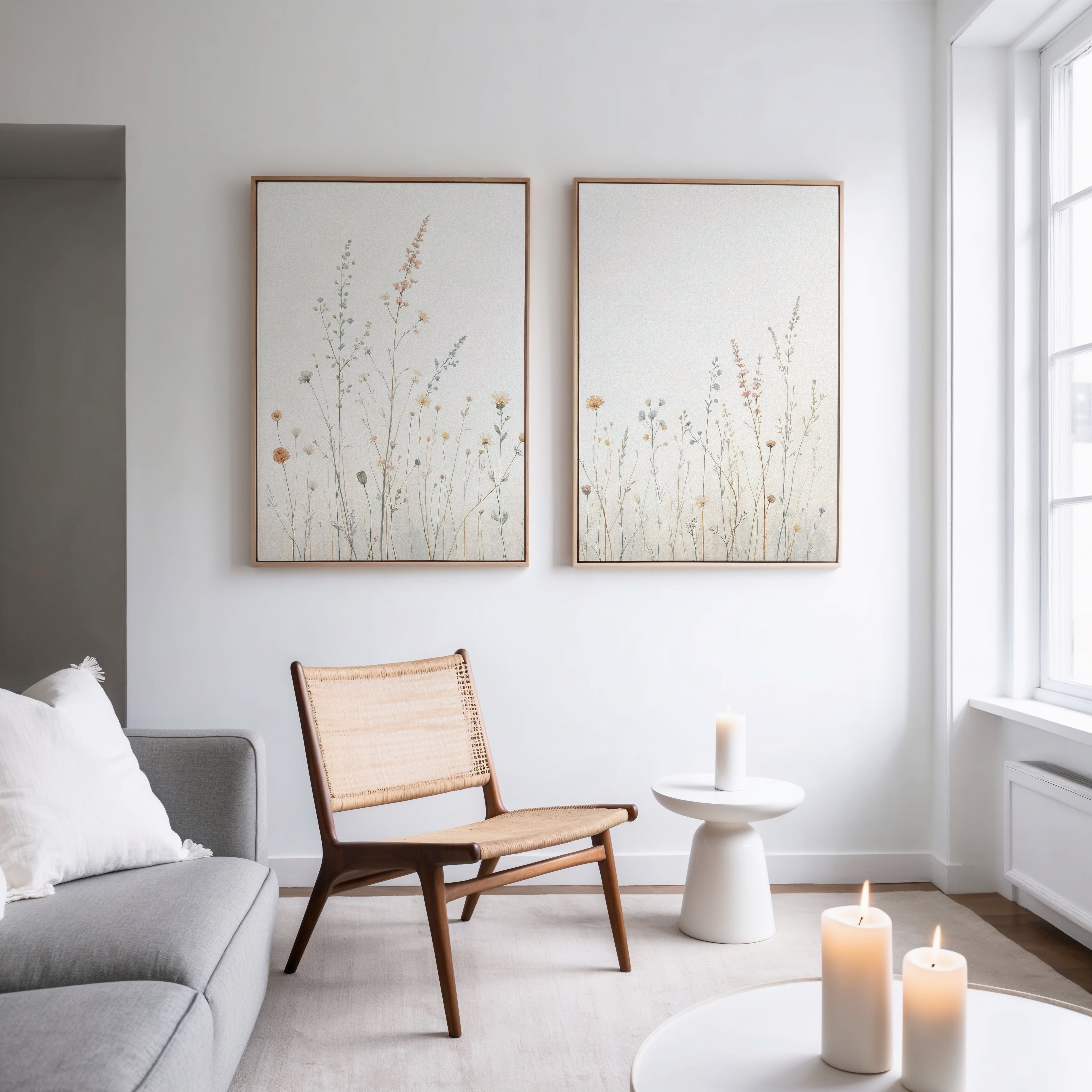 Whispers of the Meadow – Set of 2 Canvas Prints set of 2 – beige and white botanical canvas wall art by Aspire Prints