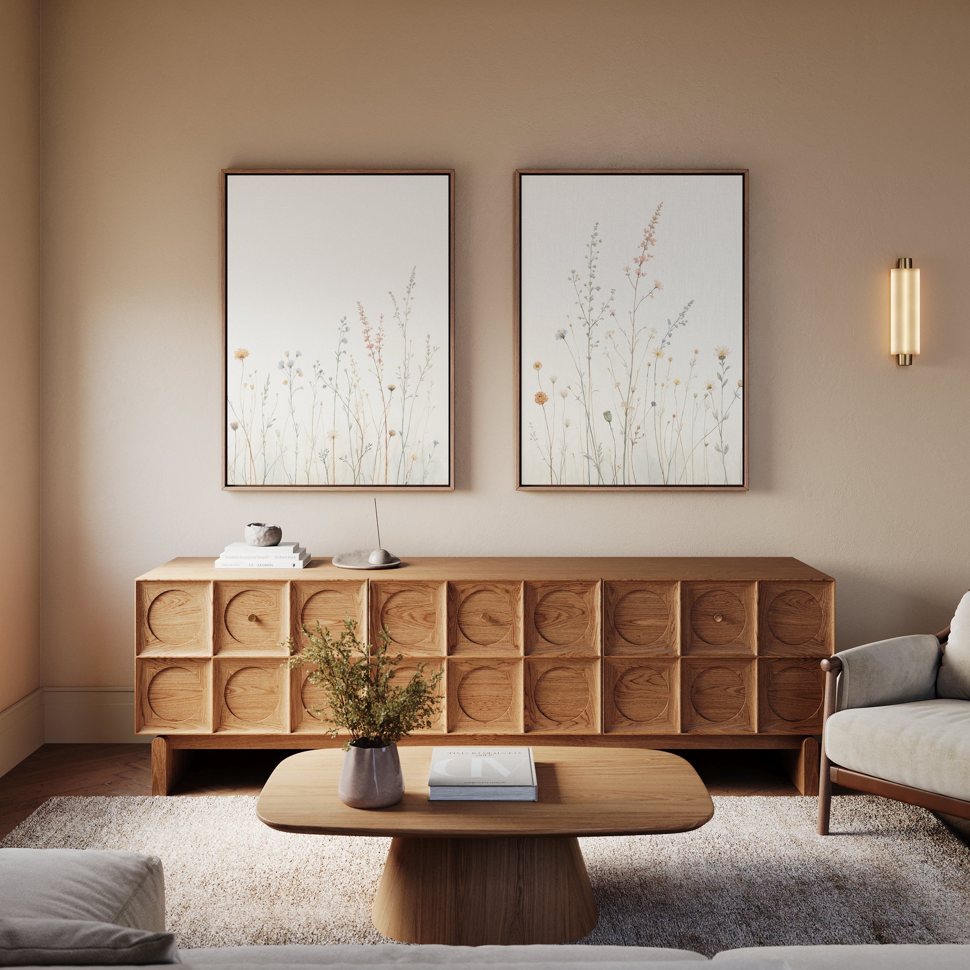 Whispers of the Meadow – Set of 2 Canvas Prints set of 2 – beige and white botanical canvas wall art by Aspire Prints
