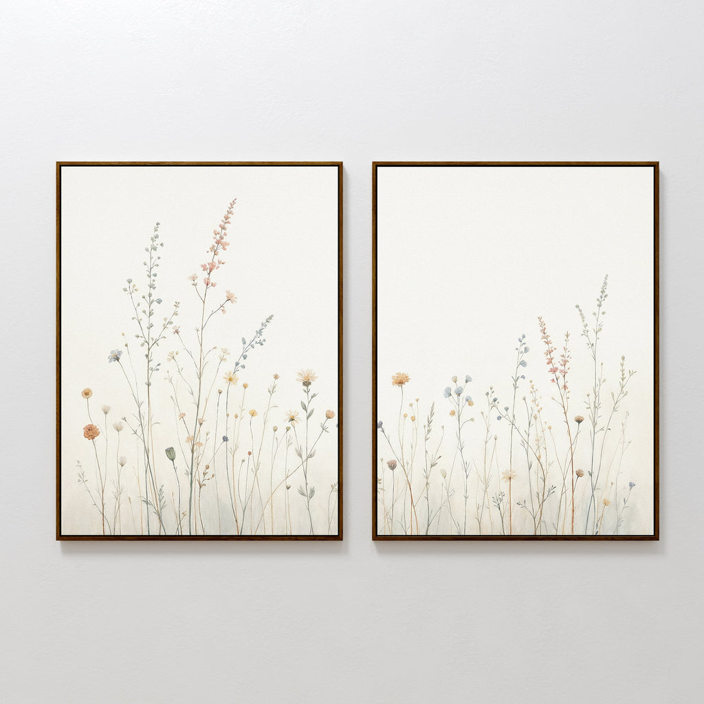 Whispers of the Meadow – Set of 2 Canvas Prints set of 2 – beige and white botanical canvas wall art by Aspire Prints