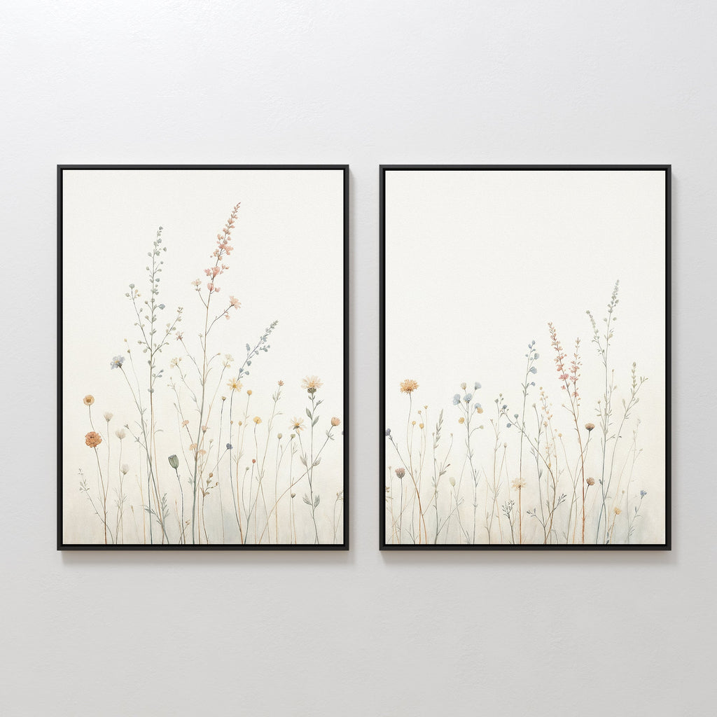 Whispers of the Meadow – Set of 2 Canvas Prints set of 2 – beige and white botanical canvas wall art by Aspire Prints