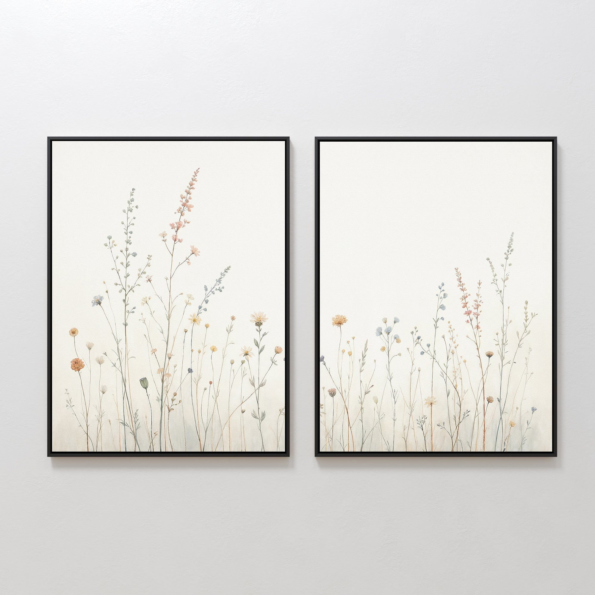 Whispers of the Meadow – Set of 2 Canvas Prints set of 2 – beige and white botanical canvas wall art by Aspire Prints