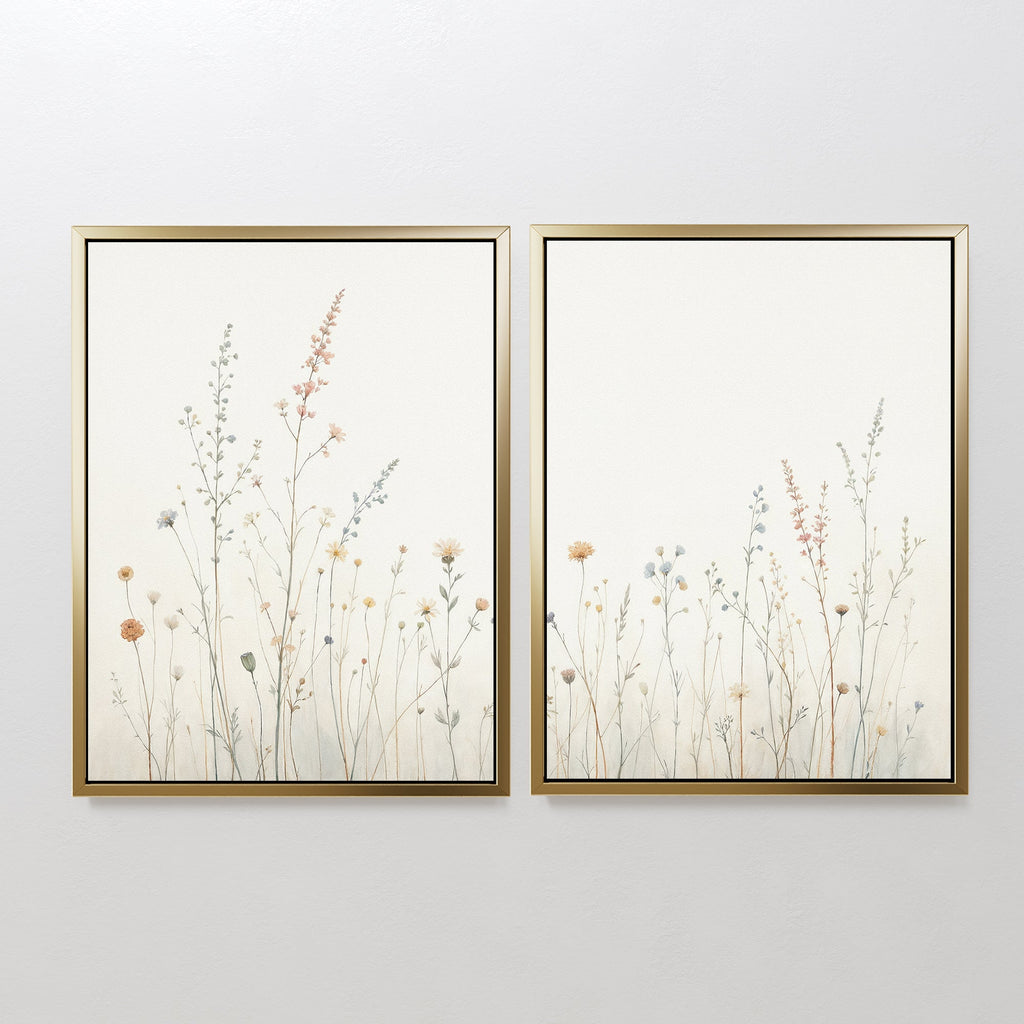 Whispers of the Meadow – Set of 2 Canvas Prints set of 2 – beige and white botanical canvas wall art by Aspire Prints