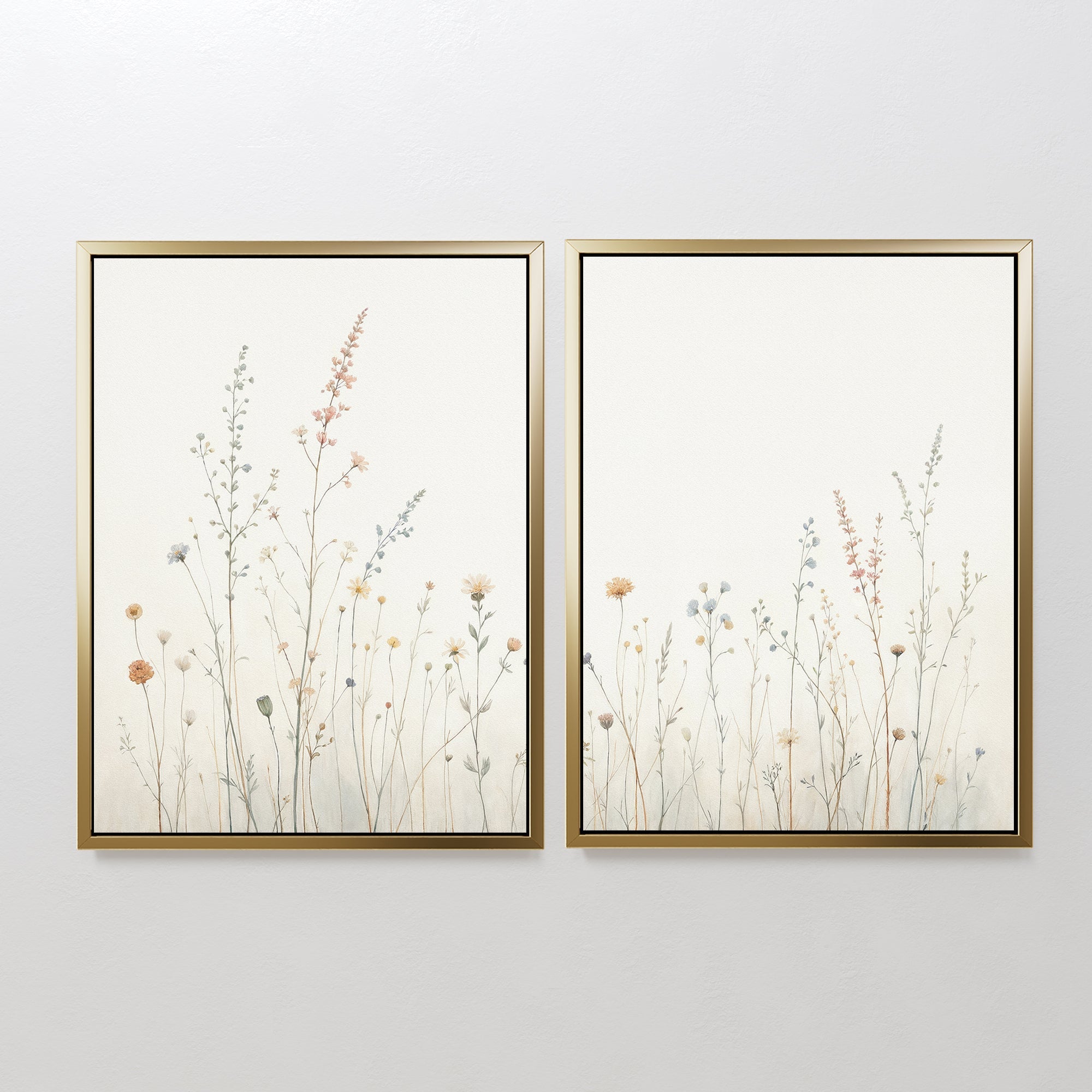 Whispers of the Meadow – Set of 2 Canvas Prints set of 2 – beige and white botanical canvas wall art by Aspire Prints