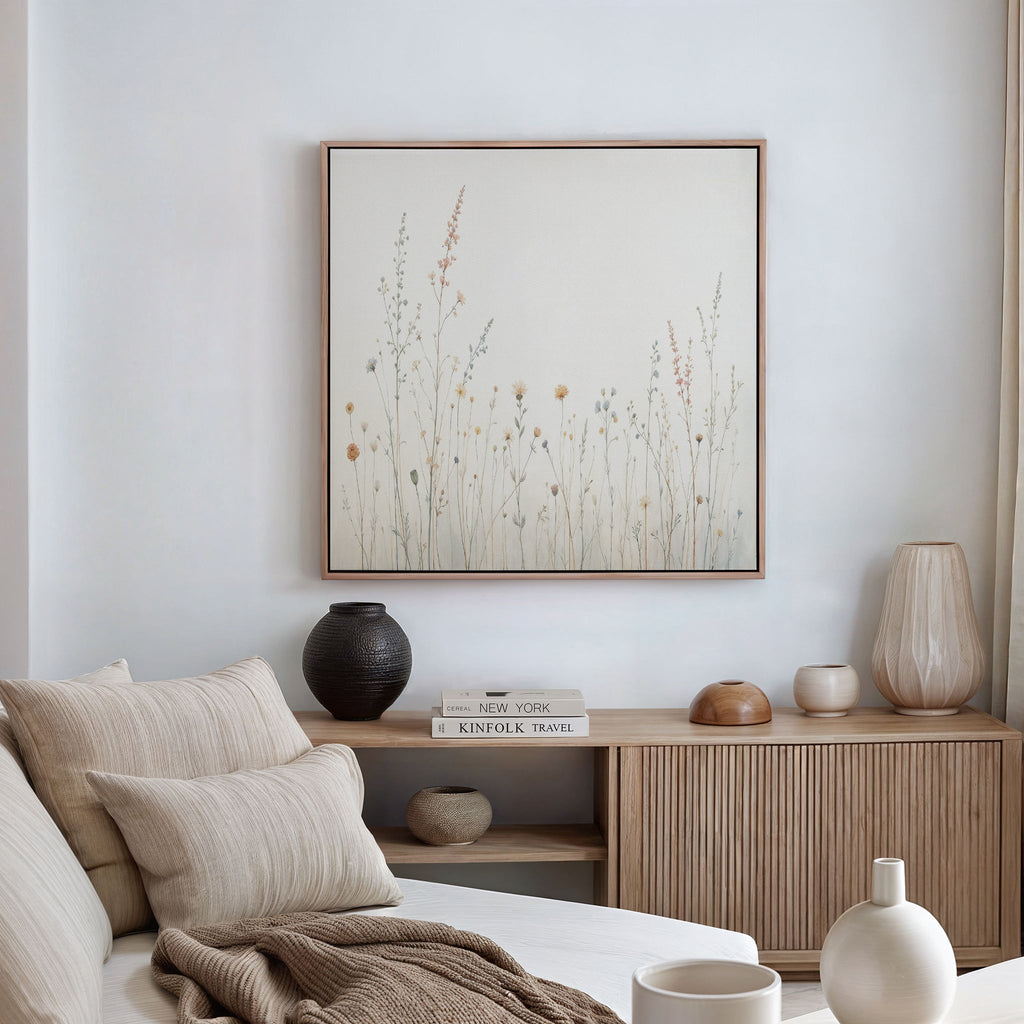 Whispers in Bloom Canvas Print – beige and white botanical canvas wall art print by Aspire Prints