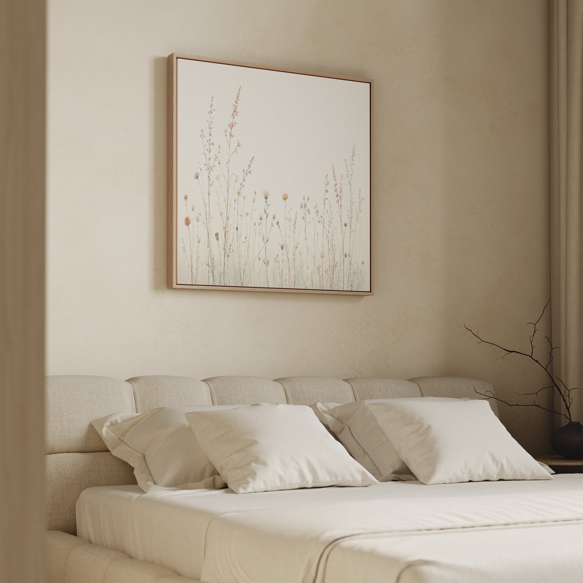 Whispers in Bloom Canvas Print – beige and white botanical canvas wall art print by Aspire Prints