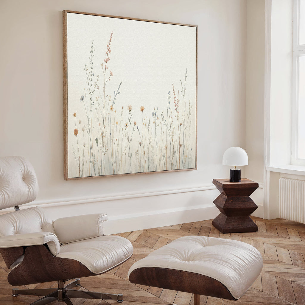 Whispers in Bloom Canvas Print – beige and white botanical canvas wall art print by Aspire Prints