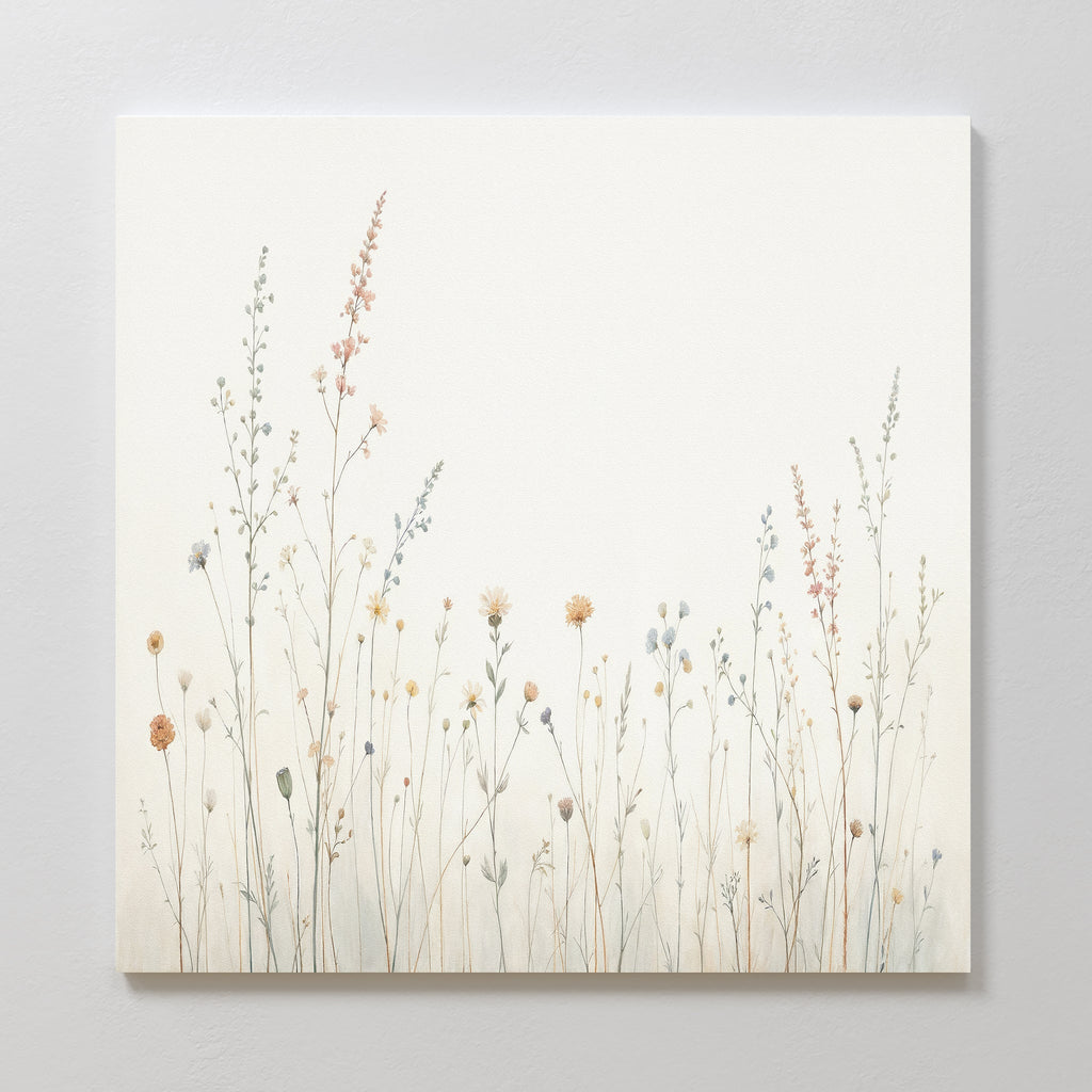 Whispers in Bloom Canvas Print – beige and white botanical canvas wall art print by Aspire Prints